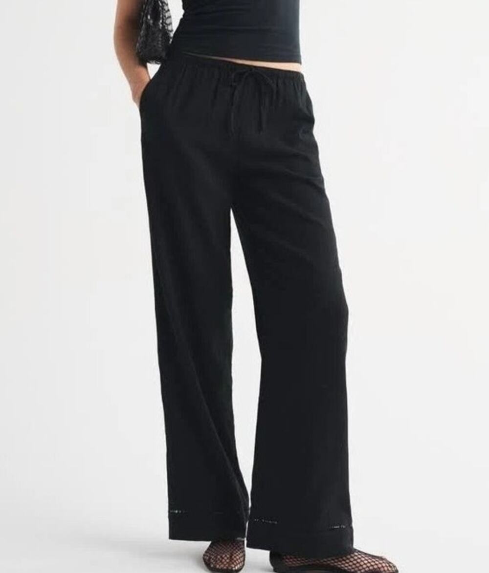 Abercrombie & Fitch Gemma Linen Blend Wide Leg Pant Size XXS Short Black Minimal
